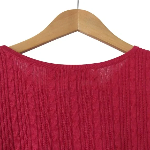 Joseph A Red Cable Knit Silk Sweater Medium - Picture 6 of 7